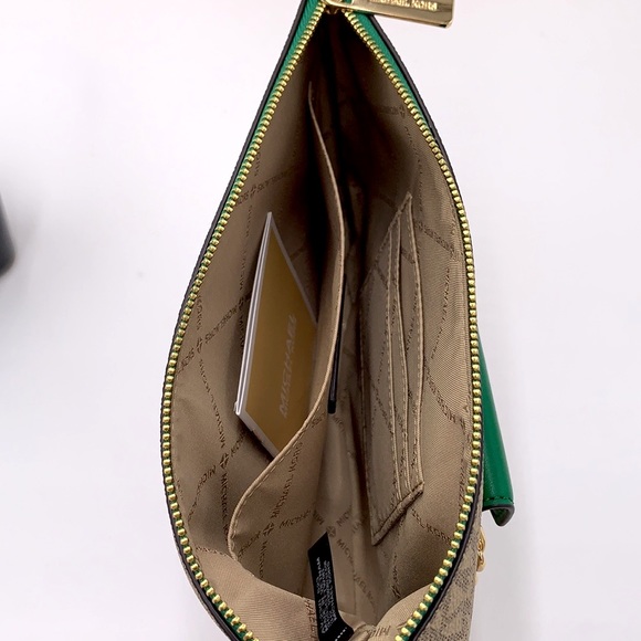 Michael Kors Jet Set LG 2 in 1 card case wristlet Wallet PALMETTO GREEN SIGNATUR - Picture 13 of 16